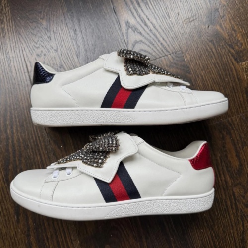 Gucci White Leather Sneakers with Crystal Bow Accent EU 38.5