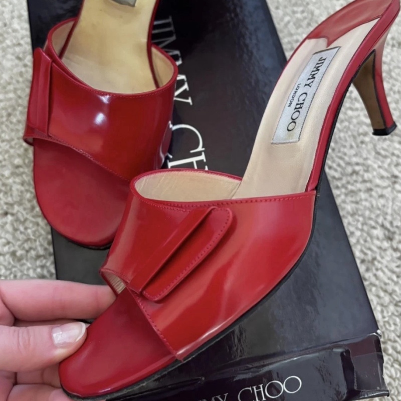 Vintage Jimmy Choo Red Leather Slingback Stiletto Heels EU 39.5